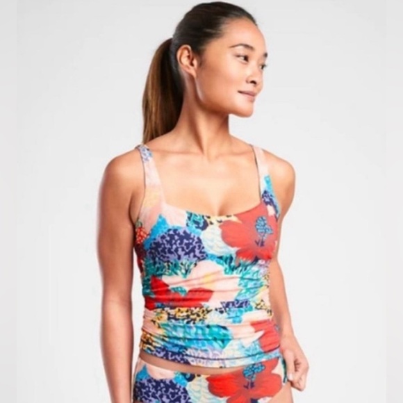 NWT! Athleta Bora Bora Print Square Neck Bra Cup Tankini -Size 34B/C 🩵 - Picture 1 of 6